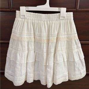 Rose Velvet Cream Tiered Lace Skater Skirt